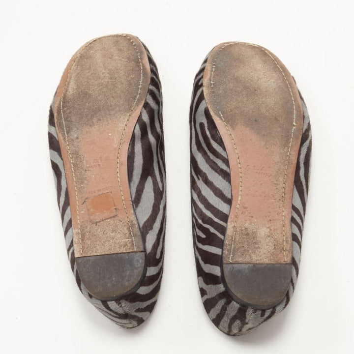 ALAIA grey zebra stripe calf hair bow trim ballerina flats EU37.5