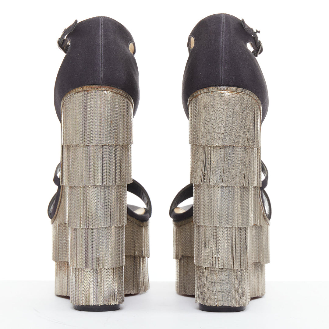 rare CHRISTIAN LOUBOUTIN Foxtrottissima 160 silver chain fringe wedges EU38