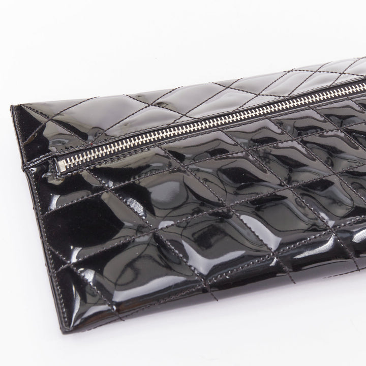CHANEL 2008 Runway Kaleidoscope black patent geometric quilting asymmetric bag