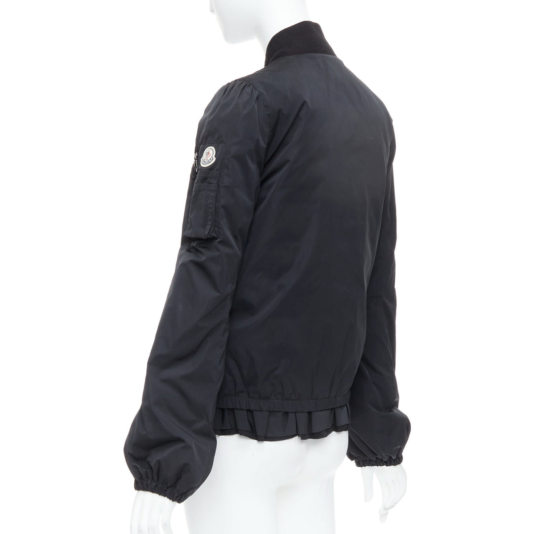 MONCLER G32-003 black logo puffer mesh trim nylon bomber Sz.2 M