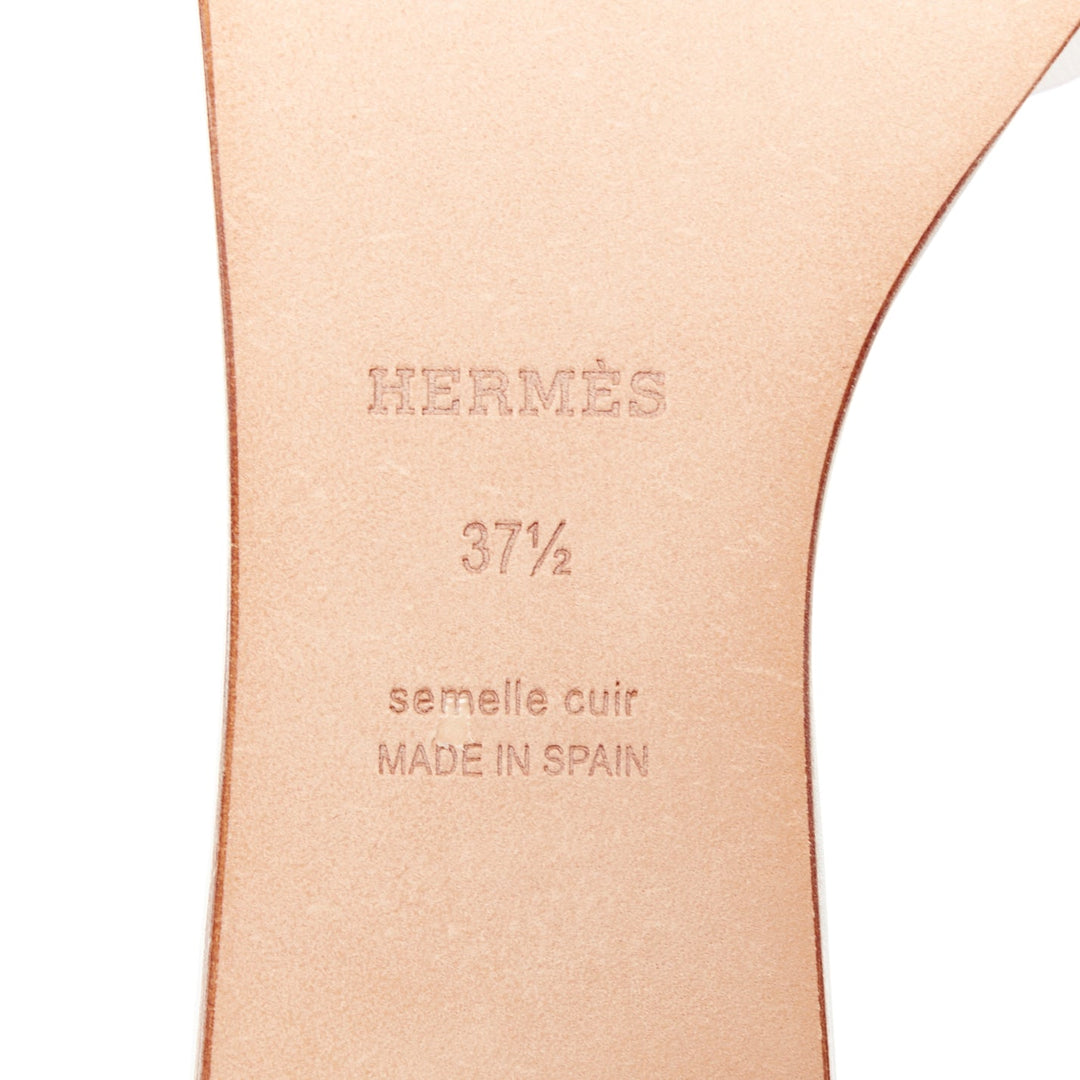HERMES Lisboa Chaine d'Ancre white leather cut out flat sandal slippers EU37.5