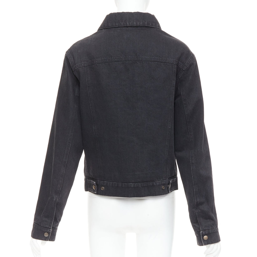 SAINT LAURENT 2018 black classic washed denim snap buttons trucker jacket M