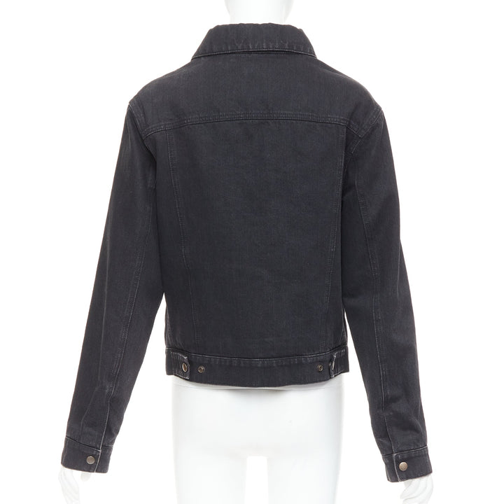 SAINT LAURENT 2018 black classic washed denim snap buttons trucker jacket M