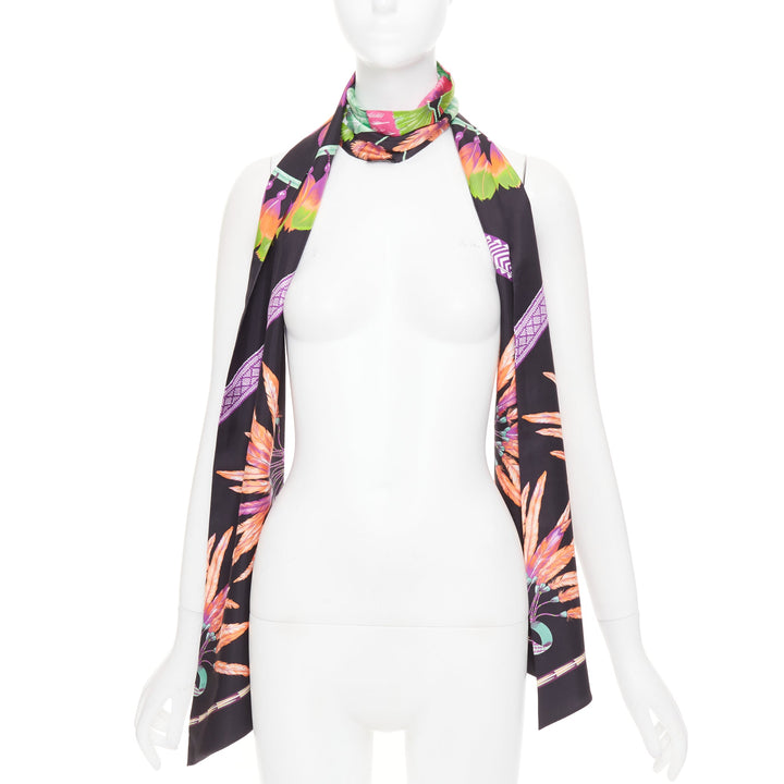 HERMES  silk Brazil Laurence Bourthoumieux bird of paradise Maxi Twilly scarf