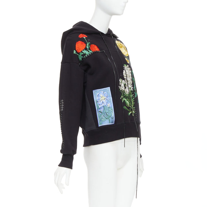 ALEXANDER MCQUEEN 2017 black multicolour embroidery patchwork hoodie IT40 S