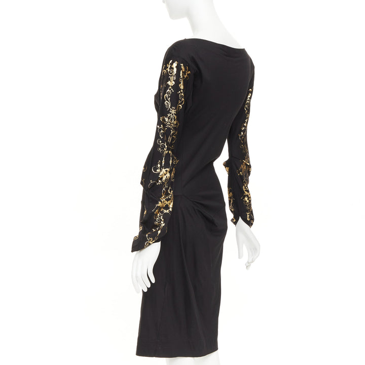 VIVIENNE WESTWOOD Red Label black gold baroque foil sleeve 3D draped dress JP2 M