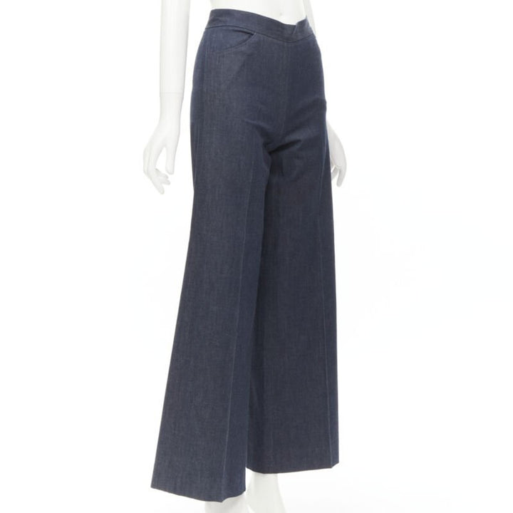 OSCAR DE LA RENTA blue cotton wide leg pants US0 XS