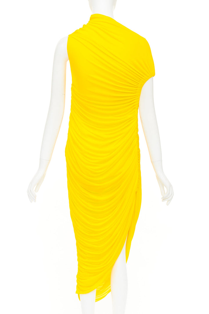 FERRAGAMO Maximilian Davis 2023 Runway yellow asymmetric ruched dress IT40 S
