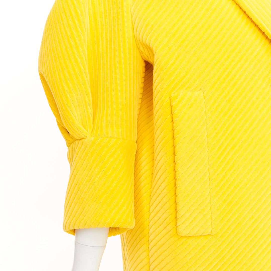PRADA 2021 Runway yellow cotton corduroy puff sleeve oversized coat IT38 XS