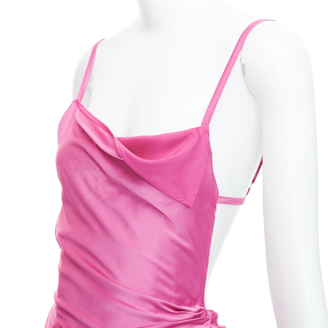 JACQUEMUS Le Splash Saudade pink satin ruched asymmetric strappy dress FR34 XS