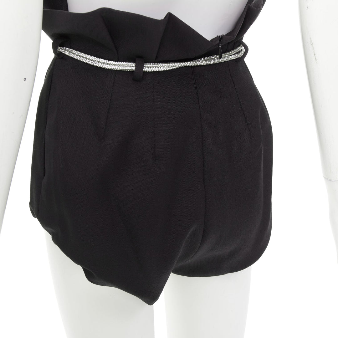 ALEXANDRE VAUTHIER SS2021 Runway black crepe silver crystal rope belt shorts