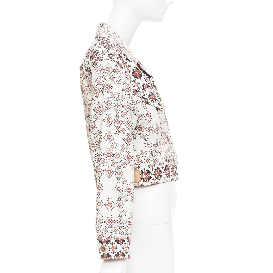 LOUIS VUITTON 2023 Vintage Monogram cream red floral denim crop jacket FR34 XS