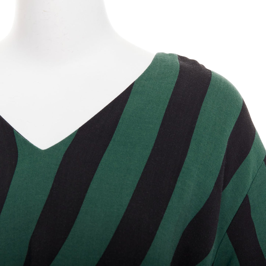 DRIES VAN NOTEN 2017 green black swirl stripes graphic belted dress FR42 XL