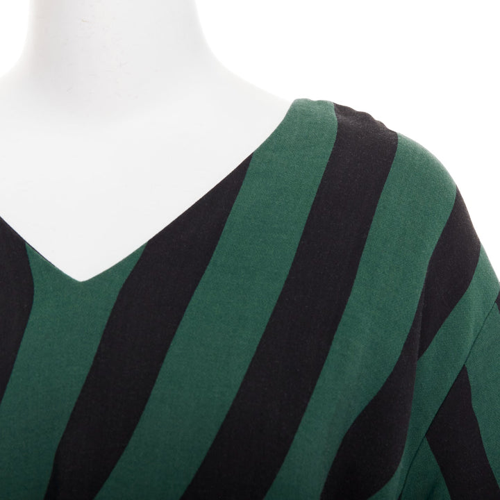 DRIES VAN NOTEN 2017 green black swirl stripes graphic belted dress FR42 XL