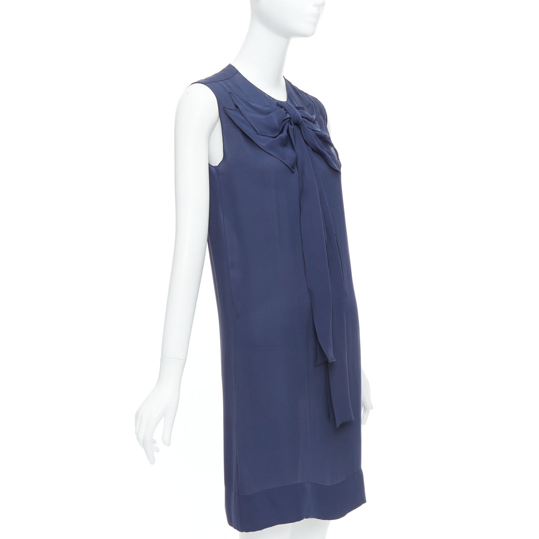 STELLA MCCARTNEY 2008 navy 100% silk bow neck shift dress IT38 XS