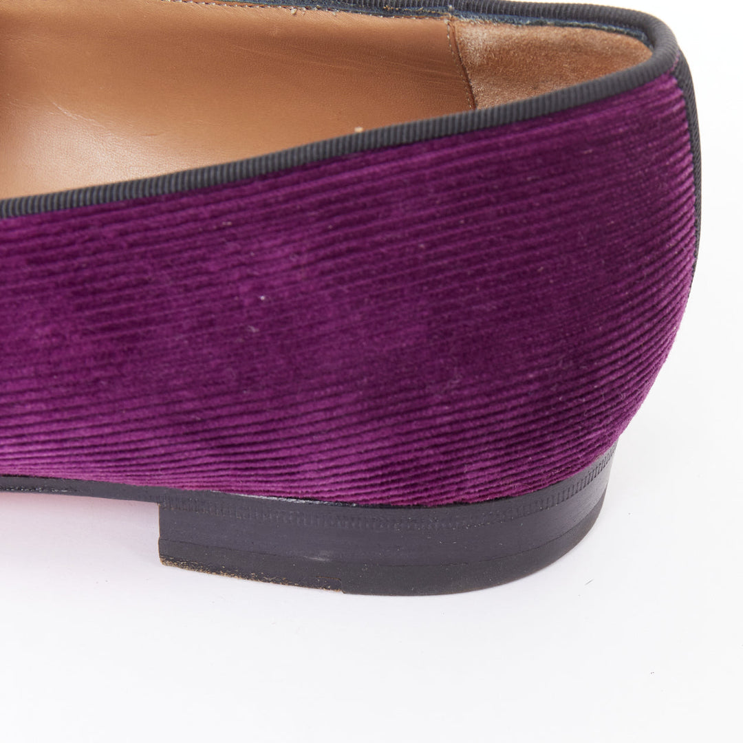 CHRISTIAN LOUBOUTIN Tassilo purple corduroy black spiked tassels loafer EU43