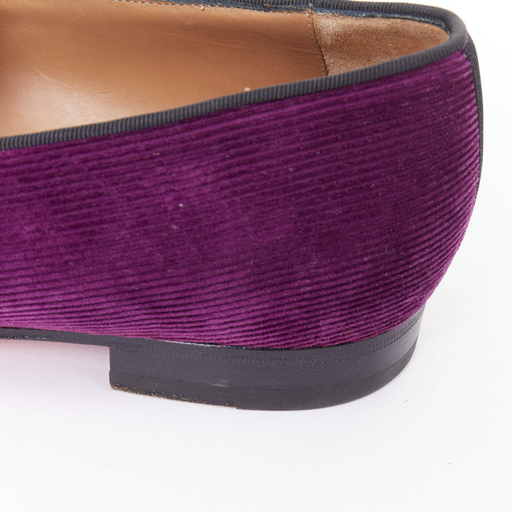 CHRISTIAN LOUBOUTIN Tassilo purple corduroy black spiked tassels loafer EU43