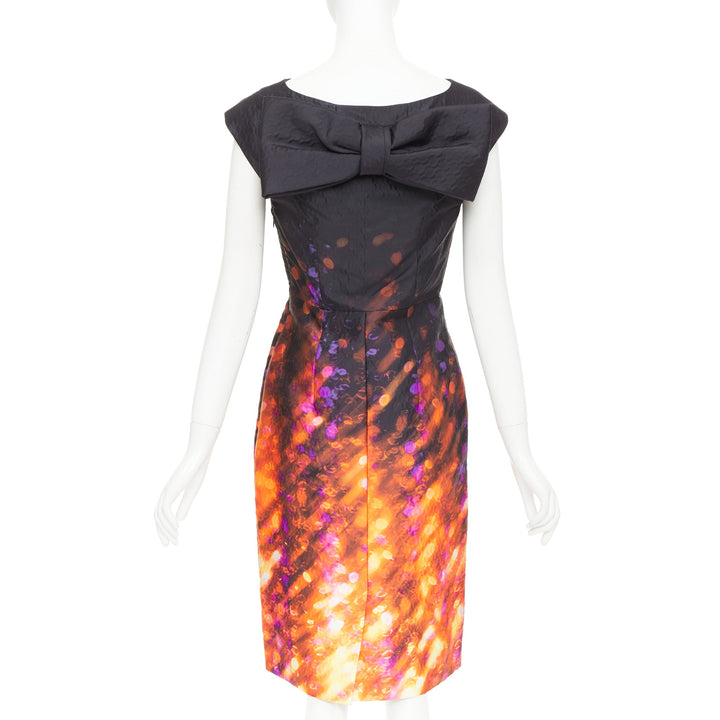 PRADA 2018 Cloque Brokeh silk jacquard textured bow back cocktail dress IT38 XS
