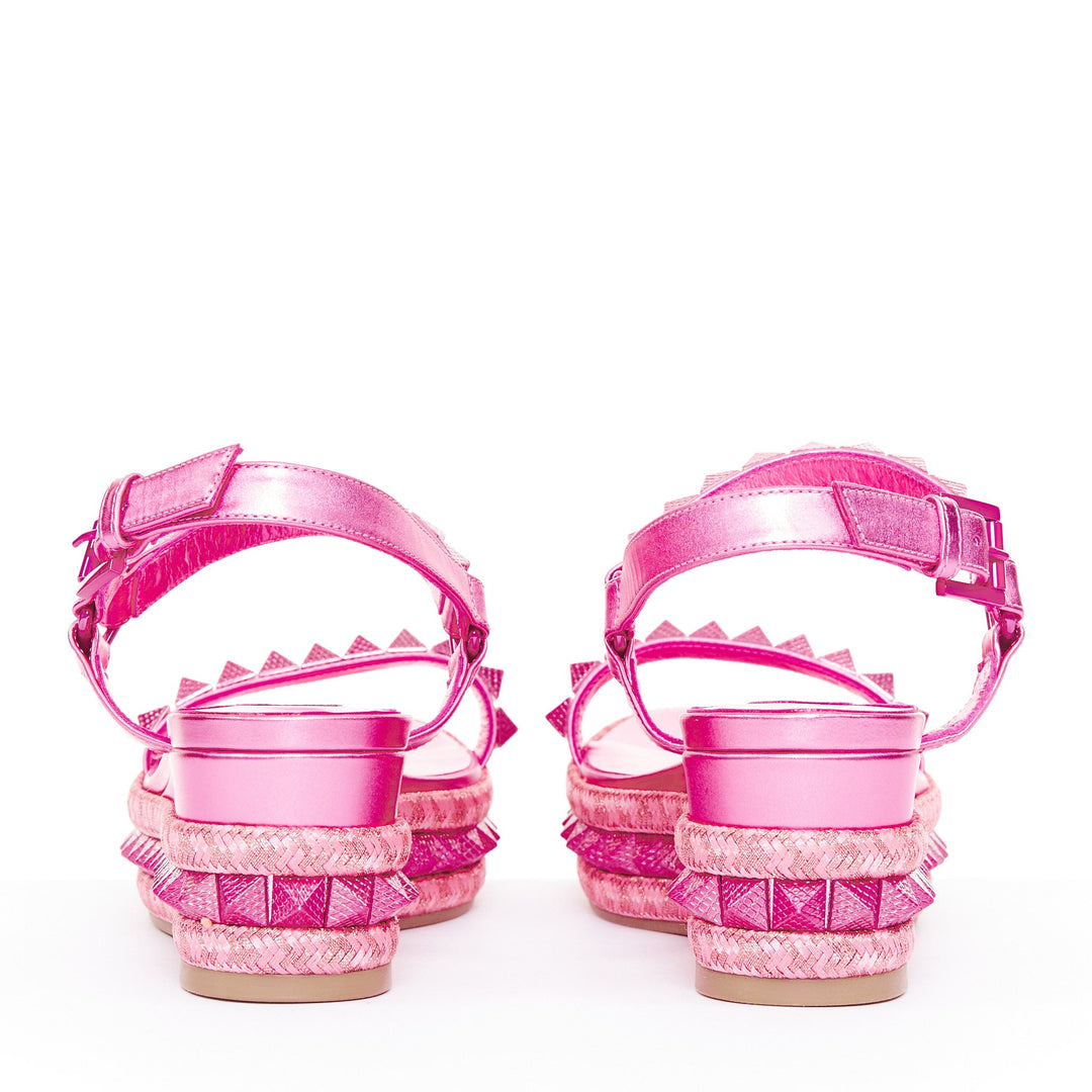 CHRISTIAN LOUBOUTIN Pyraclou 60 glam metallic pink spikes platform wedges EU39