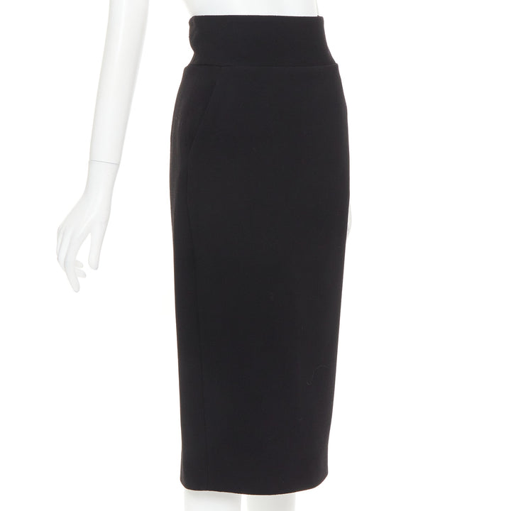 ALEXANDRE VAUTHIER black wool crepe high waisted back slit pencil skirt
