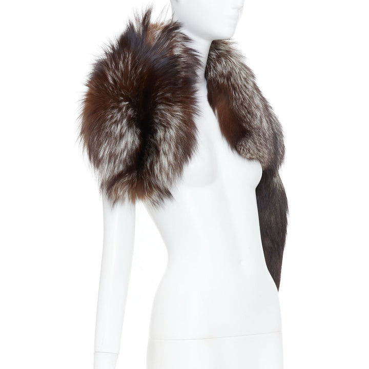 DOLCE GABBANA Volpe Frost silver fox fur tail asymmetry statement shawl capelet