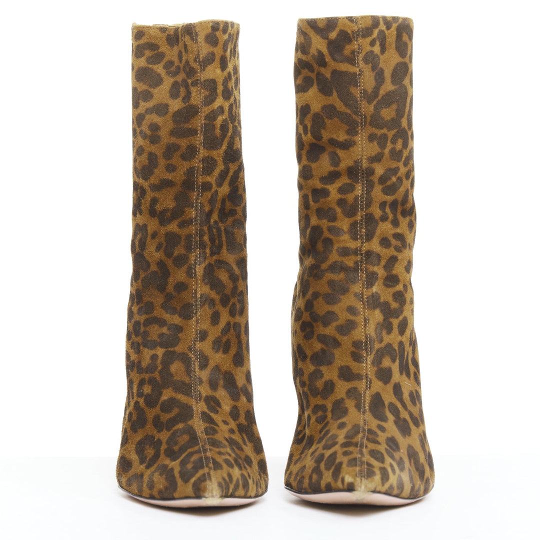 AQUAZZURA Montmartre brown leopard print suede pointy boots EU36