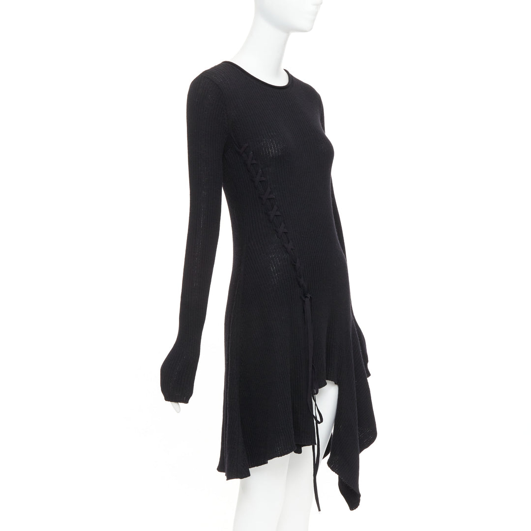Y'S YOHJI YAMAMOTO black  wool laced up handkerchief hem sweater JP2 M