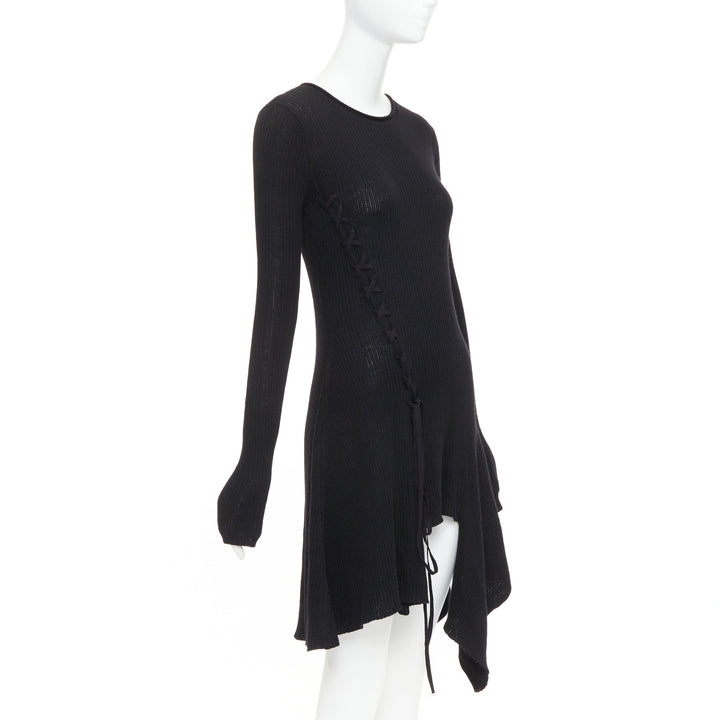 Y'S YOHJI YAMAMOTO black  wool laced up handkerchief hem sweater JP2 M