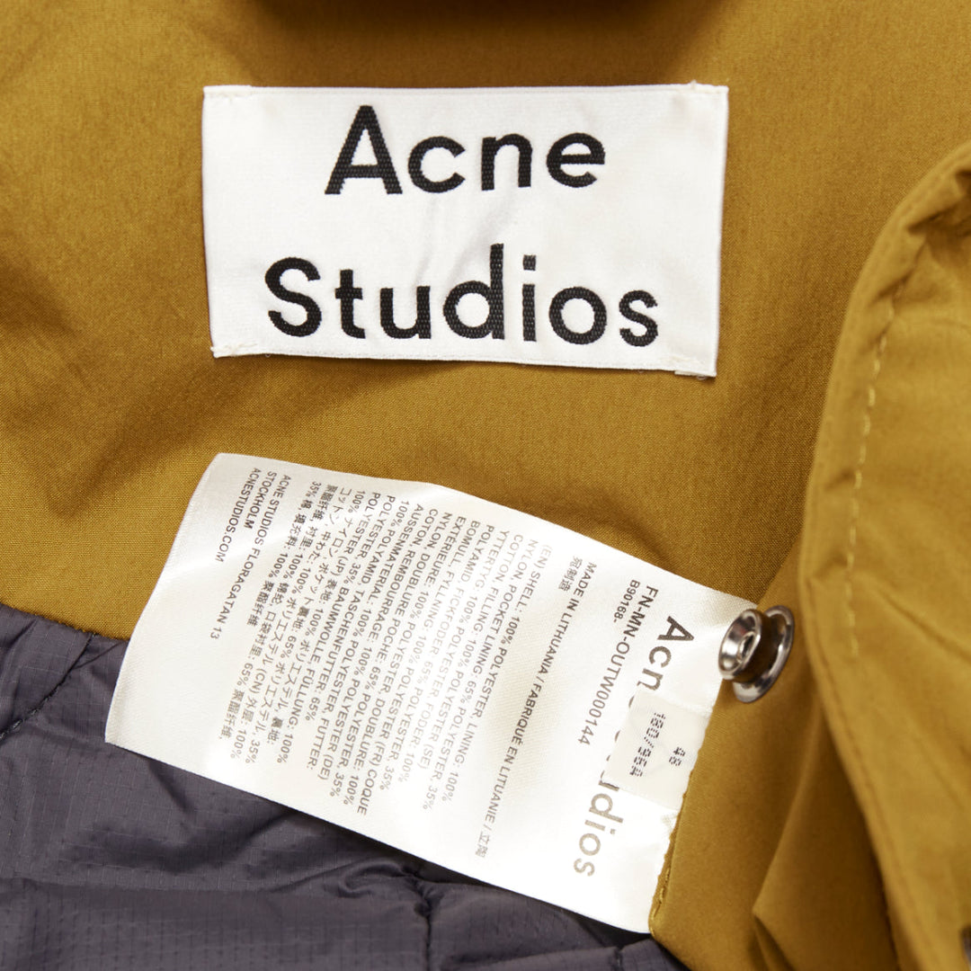 ACNE STUDIOS Oil Yellow Ozzy nylon drawstrings plaid hood fishtail parka FR48 M