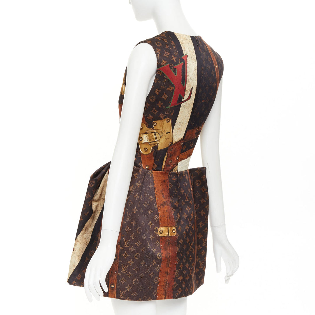 LOUIS VUITTON 2024 Runway Monogram LV Trunk Pleat sleeveless mini dress FR36 S