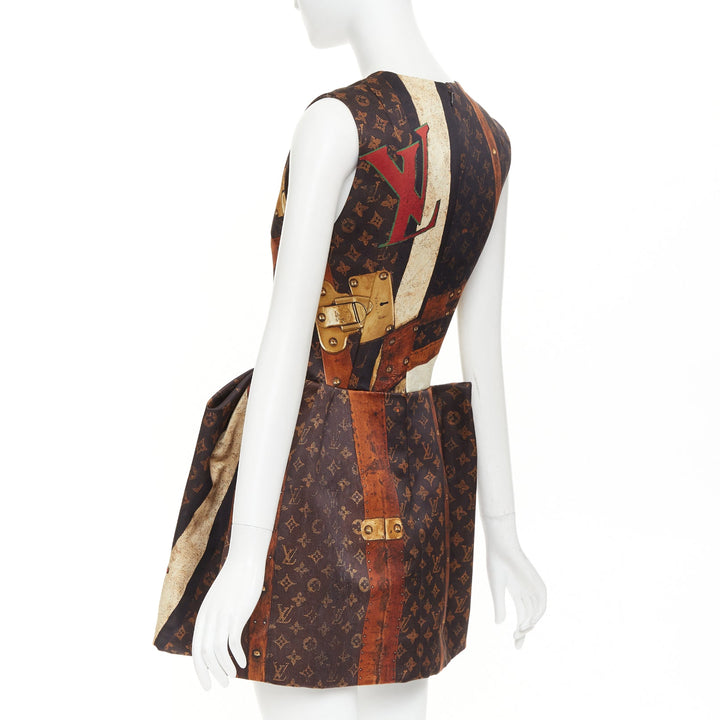 LOUIS VUITTON 2024 Runway Monogram LV Trunk Pleat sleeveless mini dress FR36 S