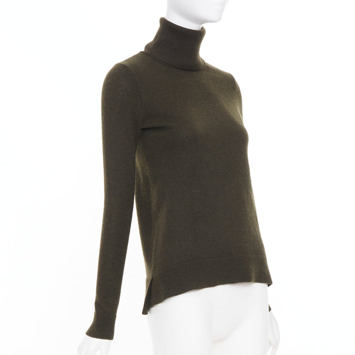 VINCE dark green cashmere rollneck side slit asymmetrical hem sweater XXS
