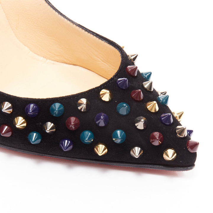 CHRISITAN LOUBOUTI Follies Spikes black suede jewely tone spike pigalle EU36