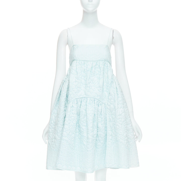 CECILIE BAHNSEN pastel mint blue overstitch applique babydoll dress UK6 XS