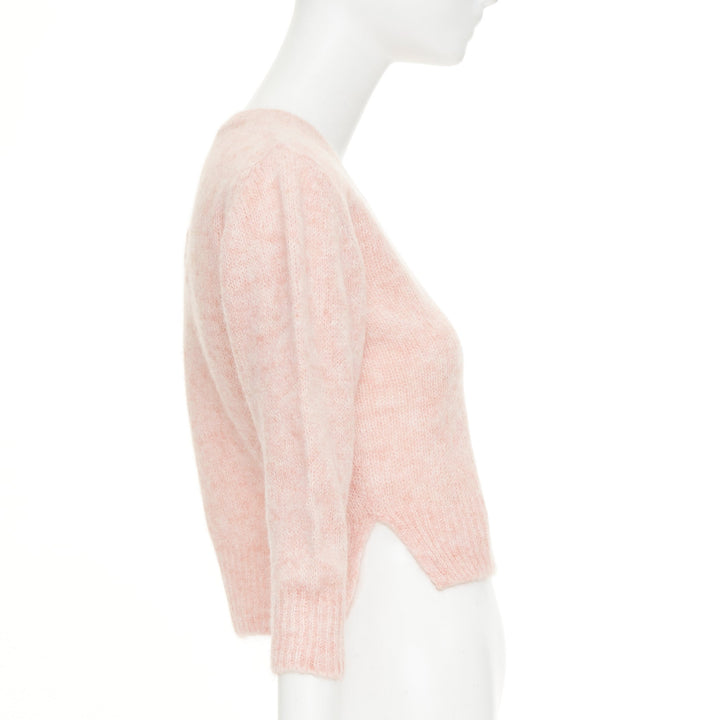 SIMONE ROCHA 2024 rose pink baby alpaca wool crystal embellished crop sweater S