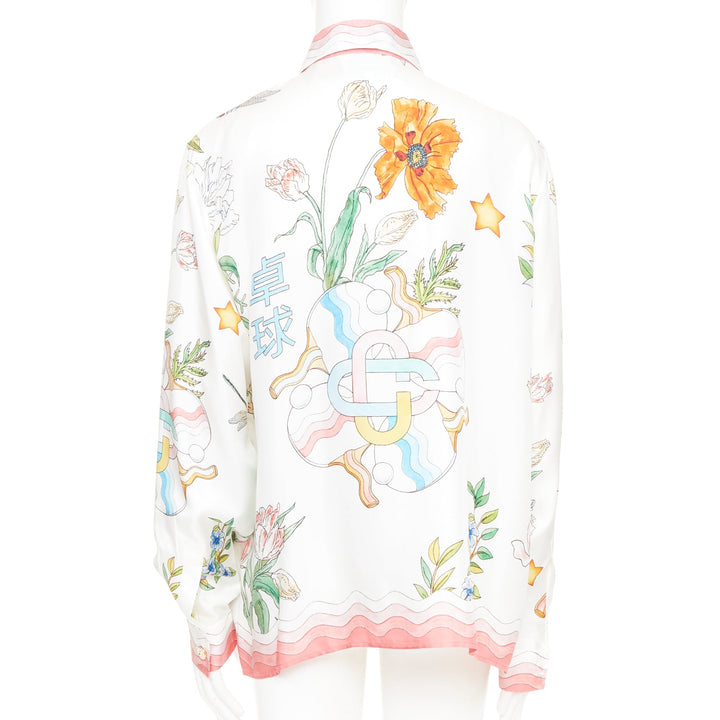 CASABLANCA 2022 Ping Pong Fleurie Jour wavy trim silk printed shirt top XXL