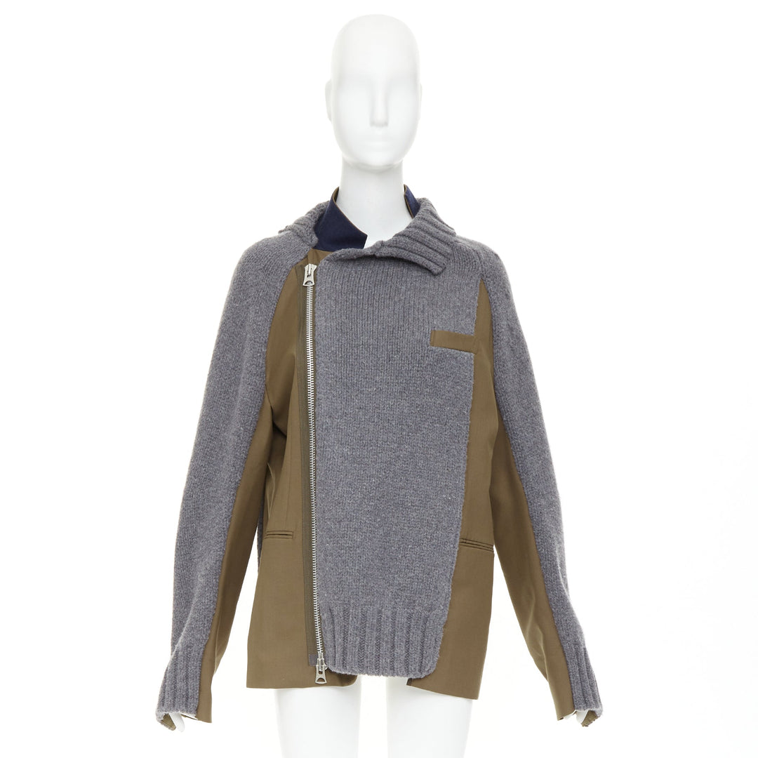 SACAI 2022 Hybrid grey cardigan knit wool suiting deconstructed jacket JP2 M