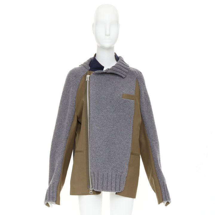 SACAI 2022 Hybrid grey cardigan knit wool suiting deconstructed jacket JP2 M
