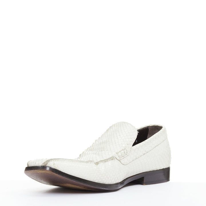 DOLCE GABBANA Vintage white scaled leather piped loafer shoes UK6 EU40