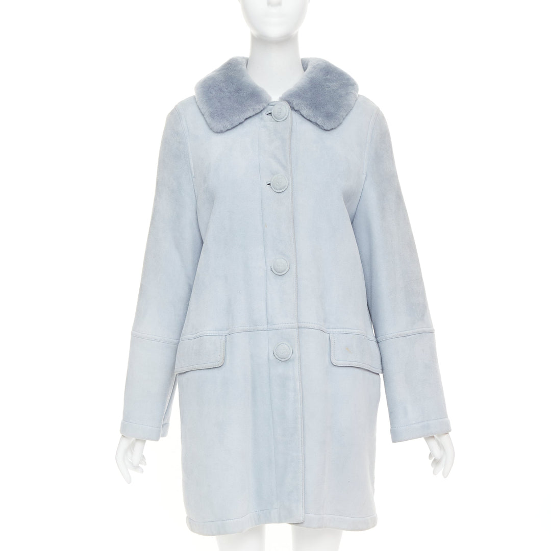 CHRISTIAN DIOR Vintage 2017 John Galliano powder blue dyed rabbit fur coat S