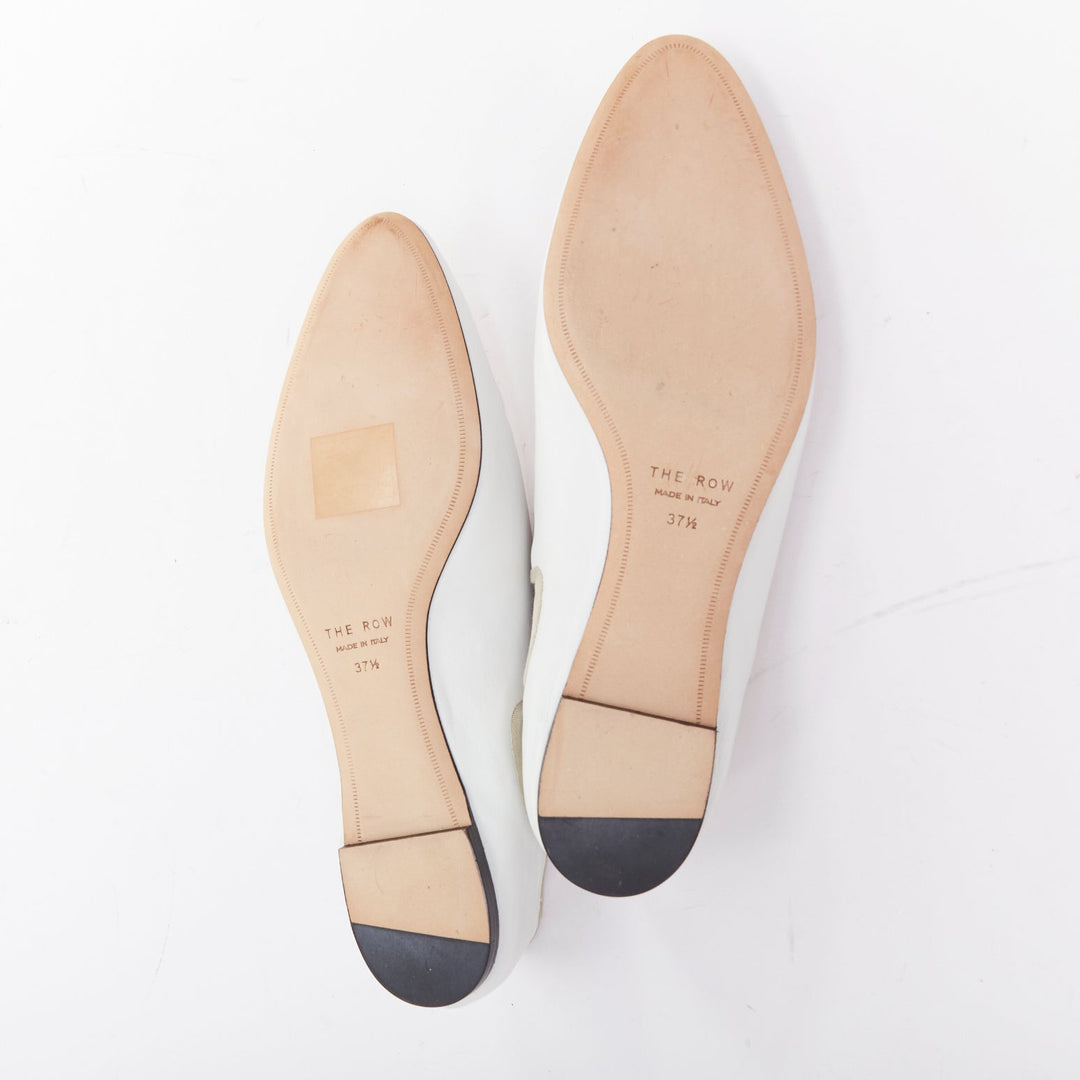 THE ROW cream grosgrain leather nude trimmed ballet flats EU37.5