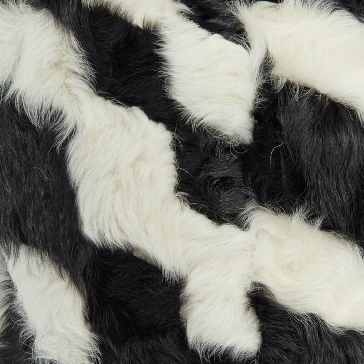 DRIES VAN NOTEN black white Tjekian goat fur high neck boxy sweater top S