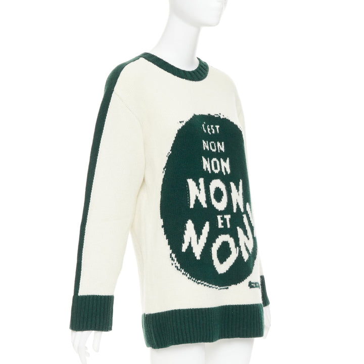 CHRISTIAN DIOR C'est Non cream green wool cashmere oversized sweater FR34 XS