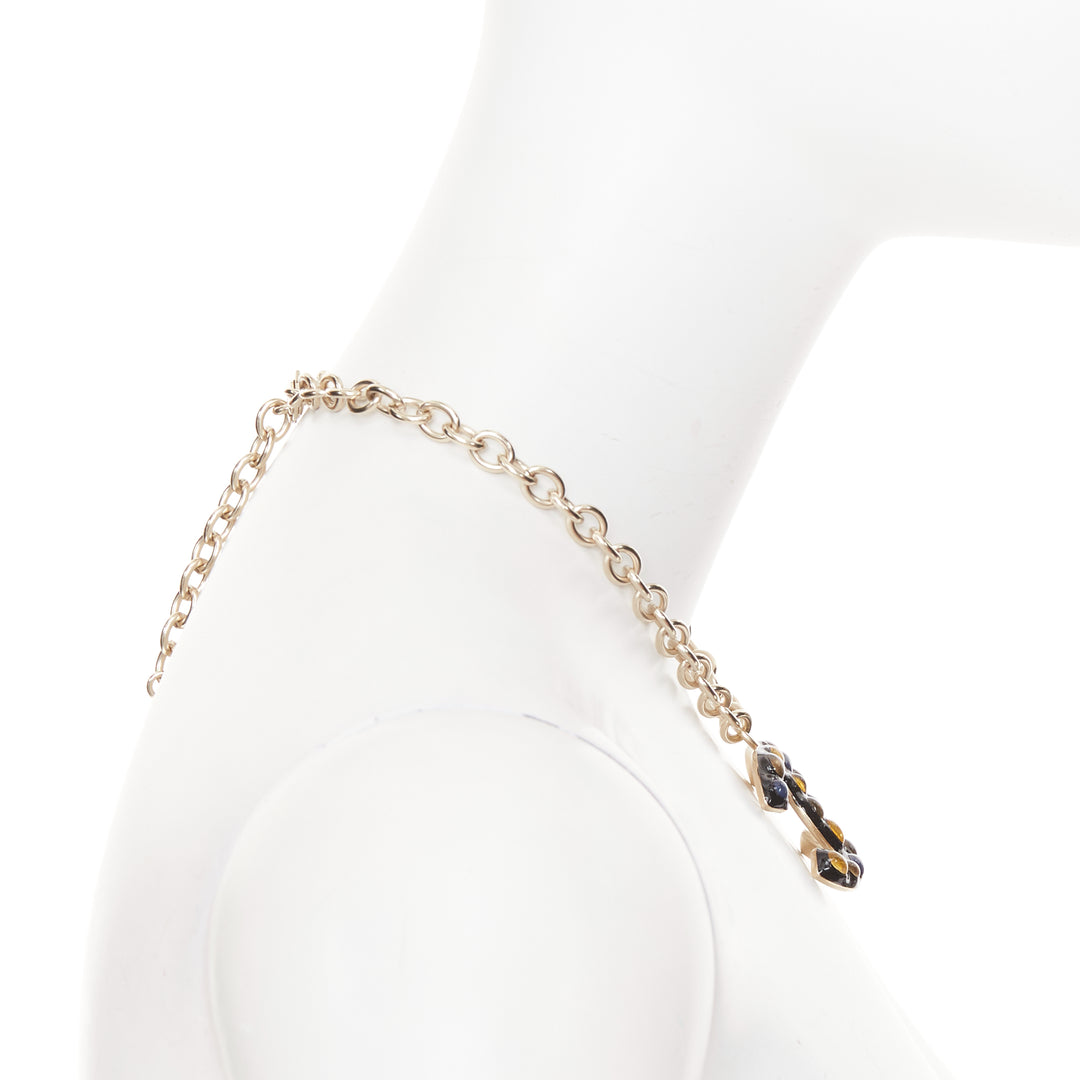 CHANEL B18A black yellow blue glassbead gold hardware CC charm collar necklace
