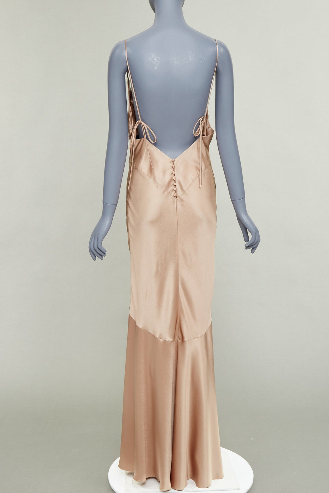 SAINT LAURENT 2023 rose bronze silk satin draped cowl slip dress gown FR40 L