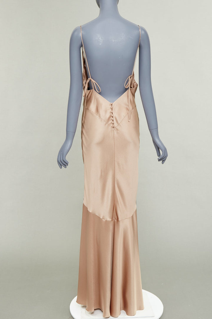 SAINT LAURENT 2023 rose bronze silk satin draped cowl slip dress gown FR40 L