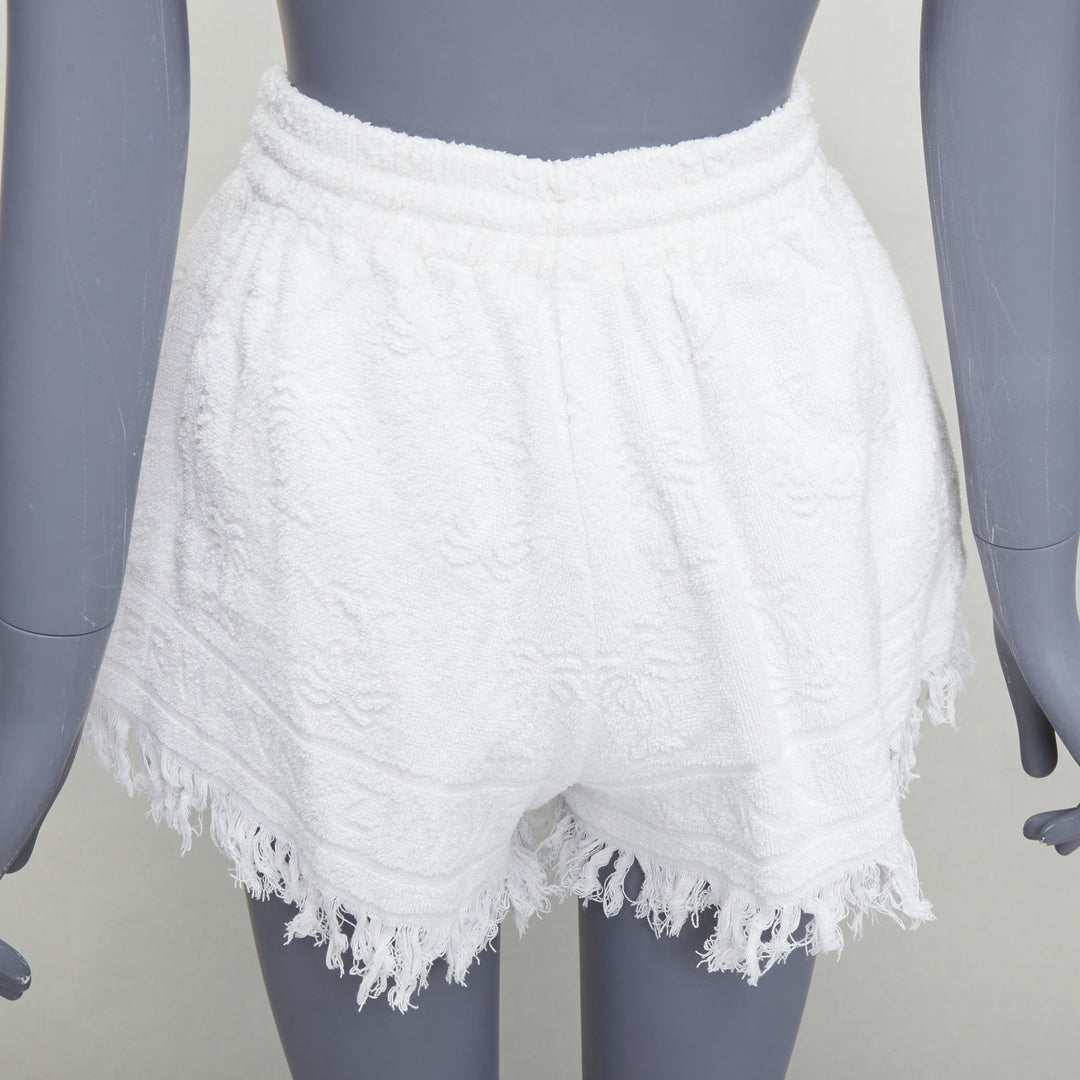 ZIMMERMANN Alight white 100% cotton logo towel fringed shorts US0 XS