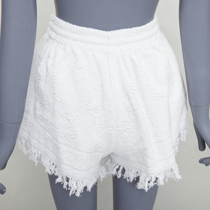 ZIMMERMANN Alight white 100% cotton logo towel fringed shorts US0 XS