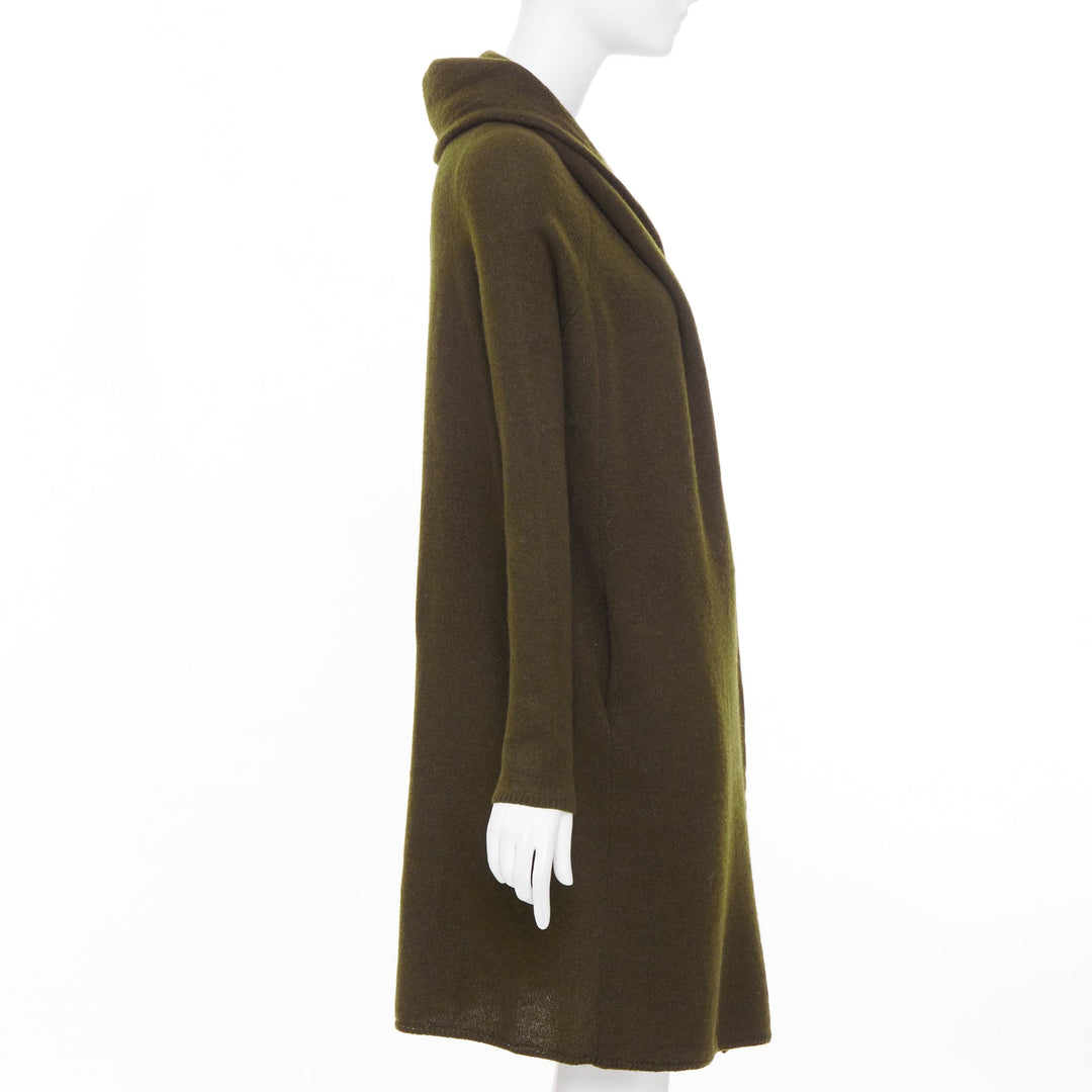 VINCE dark green yak wool blend hooded asymmetric cardigan coat XXS