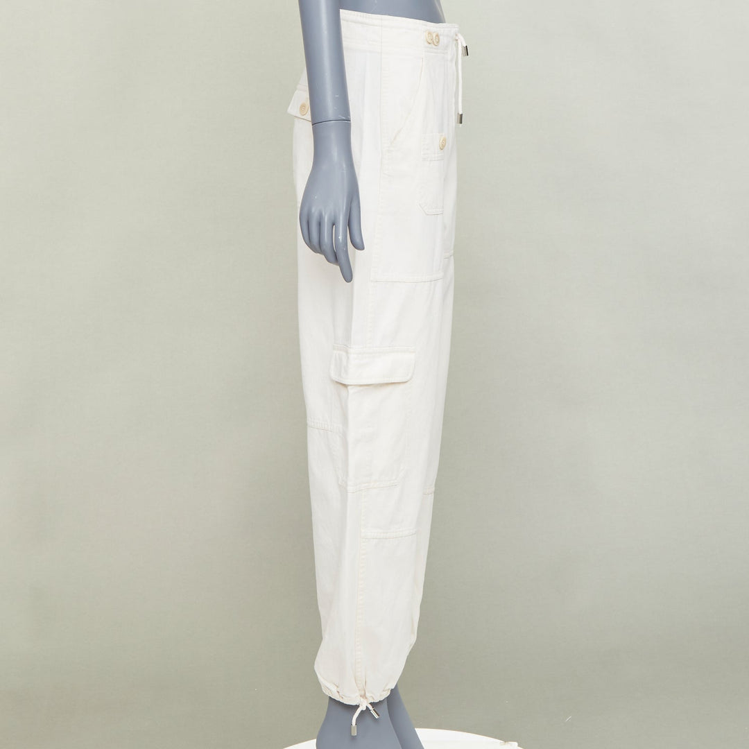 TOTEME Cotton Cargo Trouser ivory drawstring pocket drawstring hem pants FR34 XS